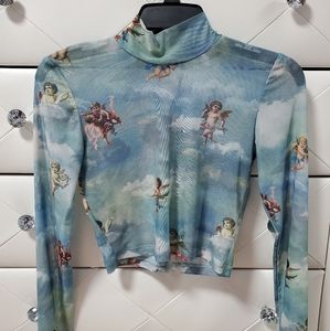 Sheer Crop Top Mesh Angel Long Sleeve